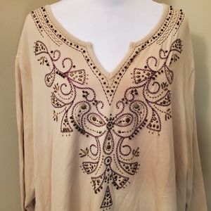 Alfred Dunner Beige Embroidered/Beaded Tunic (3X)